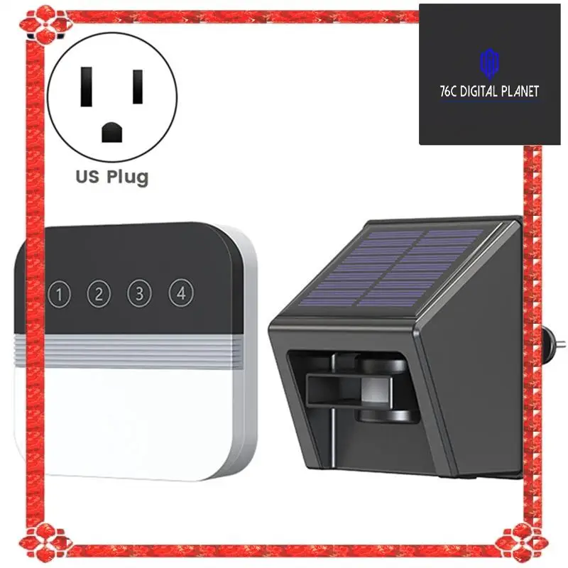 Solar Driveway Alarm Infrared Detection Wireless Doorbell Black & White & Gray (US Plug)