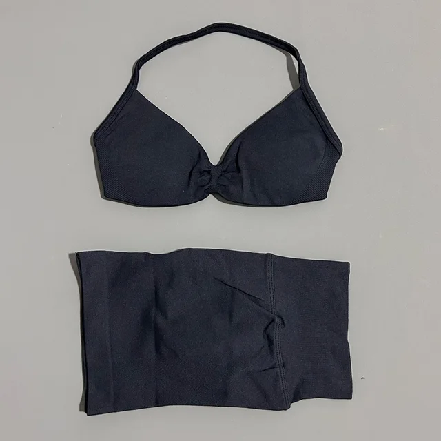 HISTELLO Gym Set 2 Piece Women Strappy Yoga Bra Top Workout Scrunch Shorts Sports Suit Fitness Clothes Seamless Yoga Set 5