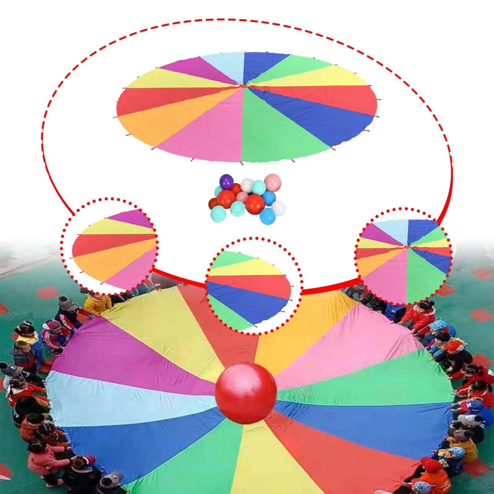

Rainbow Umbrella Beach Cooperative Game Development Sensory Training for 9 to 14 Children Rainbow Parachute Party 118 inch Dia