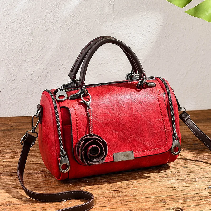 2024 Lente Nieuwe Effen Kleur Retro Kussen Tas Vrouwen Tas Kleine Bloem Hanger Koreaanse Stijl Crossbody Schoudertas Druppels