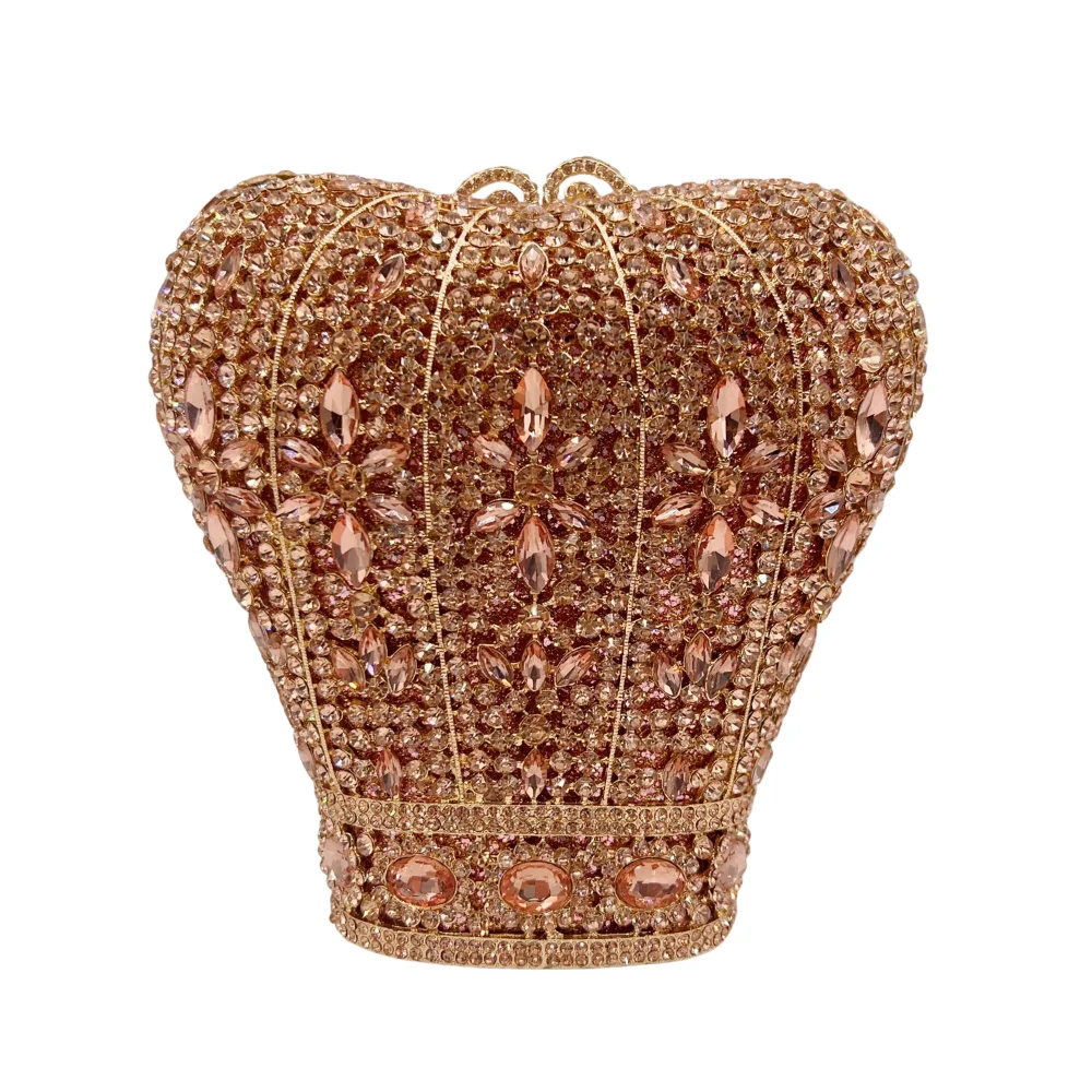 

Новый дизайн, женская роскошная вечерняя сумка в форме короны - клатч со стразами, украшенная кристаллами, сумка для свадебной вечеринки