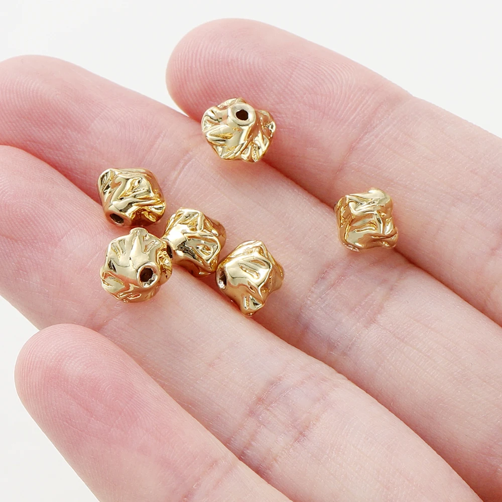 10Pcs/Lot 14K/18K Gold Color Plated Brass Pleated Patterned Beads Loose Spacer Beads for DIY Jewelry Making Accessories