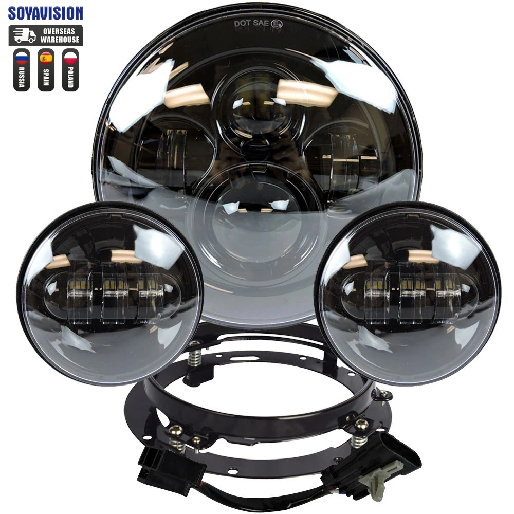 7" LED Projector Headlight 4.5" Fog Passing Light For Harley Touring Electra Glide Road King Softail Night Train Bad Boy Lamp image 2
