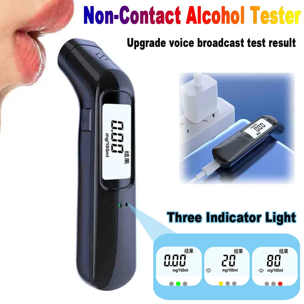 Non Contact Breath Alcohol Tester with Lcd Display and Voice Broadcast Accurate Type-C Charging Portable Alcohol Detectors