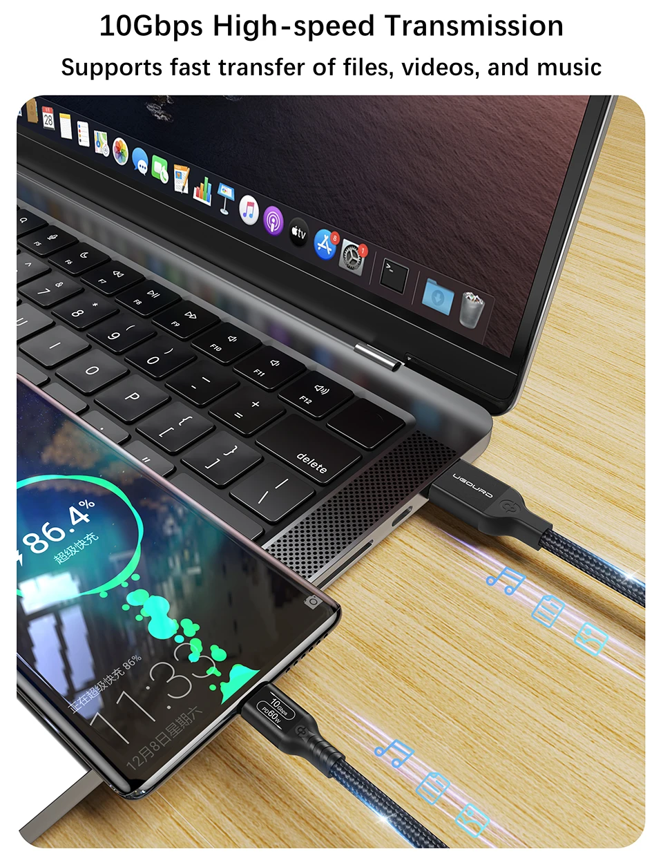 UGOURD USB 3.2 3.1 Gen2 10Gbps USB-A auf Typ-C Kabel USB-C Datenübertragungskabel 60W Schnellladekabel für USB-HUB SSD-Box – Detail 2