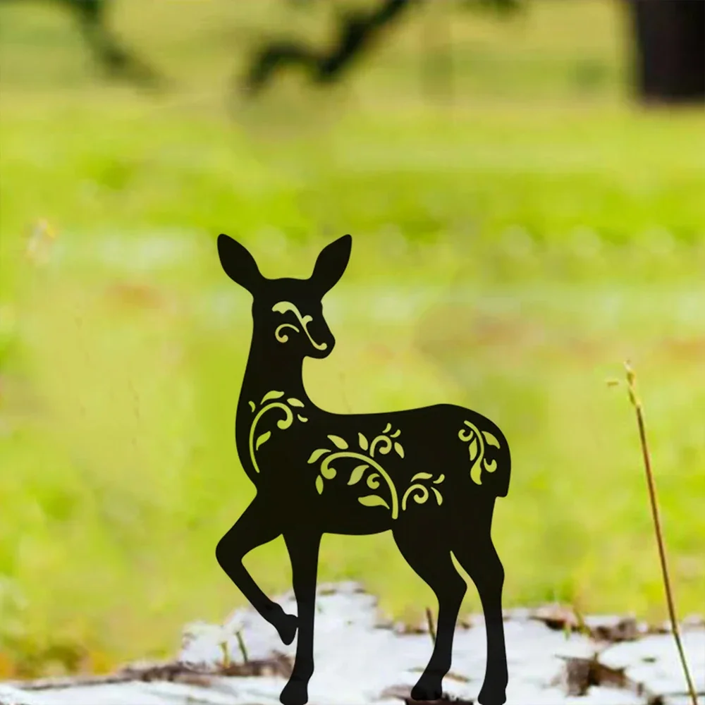 Outdoor Decor Metal Animal Stakes Waterproof ，Metal Deer Stake,Outdoor Metal Deer Statue,Silhouette Deer Stake,