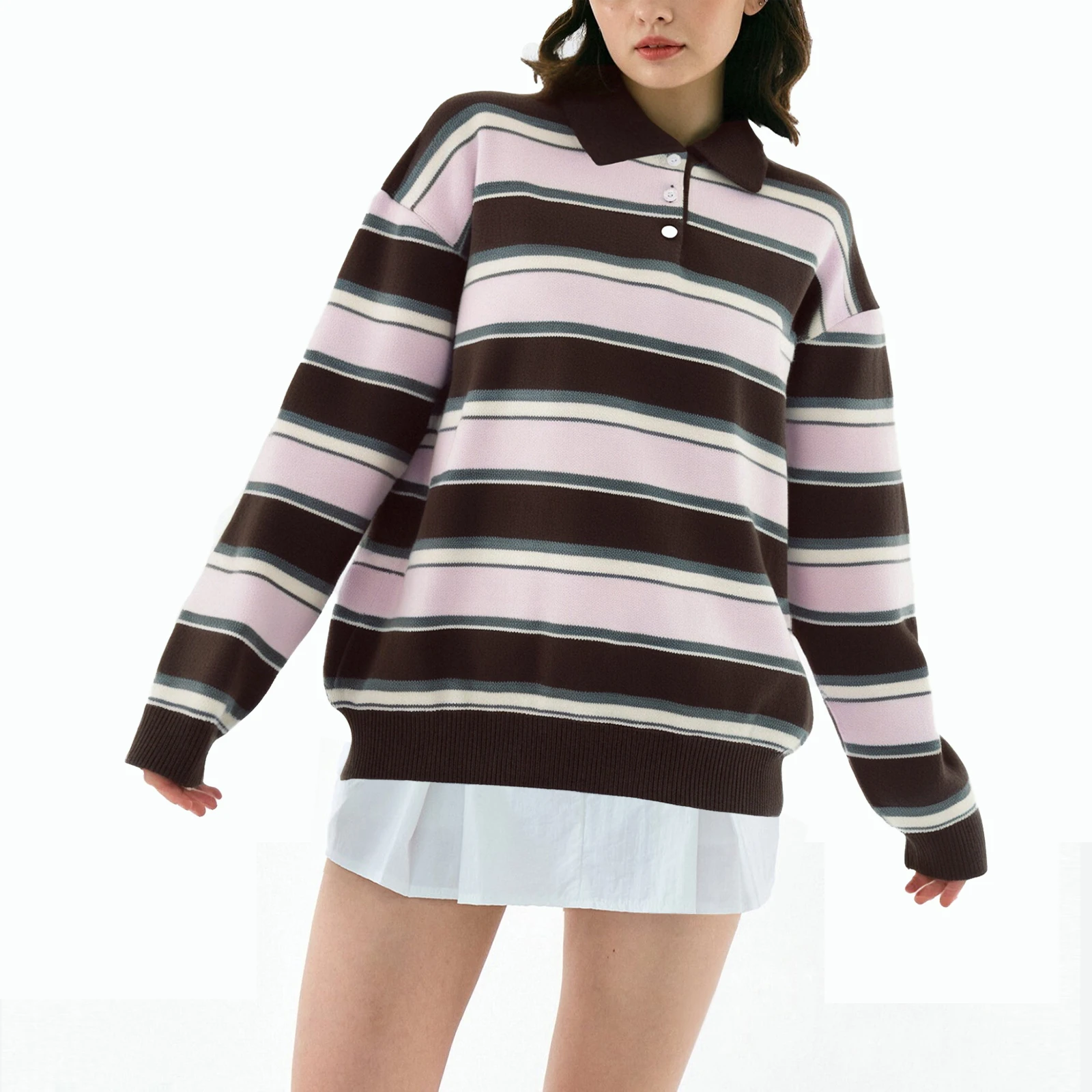 

Осенние свитера 2024, базовые пуловеры в полоску с отложным воротником в стиле ретро, женская лоскутная свободная одежда Y2K, Sudaderas De Mujer