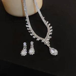 Great drop of water collar earrings joint for women, bright complete rhinestone jewelry sets, bridal wedding party 6 Main sales set of brightness - №5