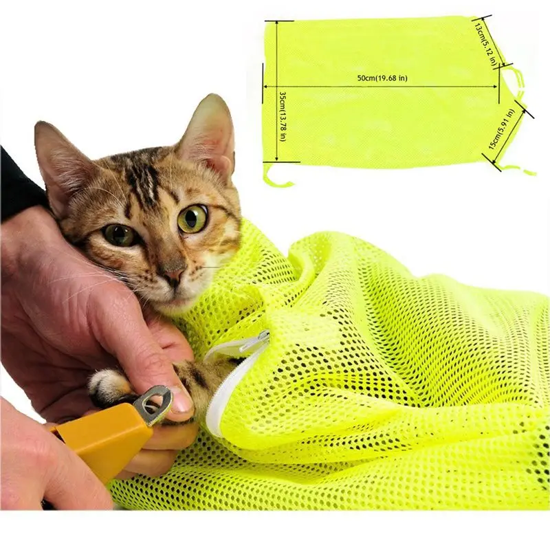 Bolsa de baño para lavado de mascotas y gatos, bolsa de malla de poliéster para ducha, limpieza de orejas, corte de uñas, médico