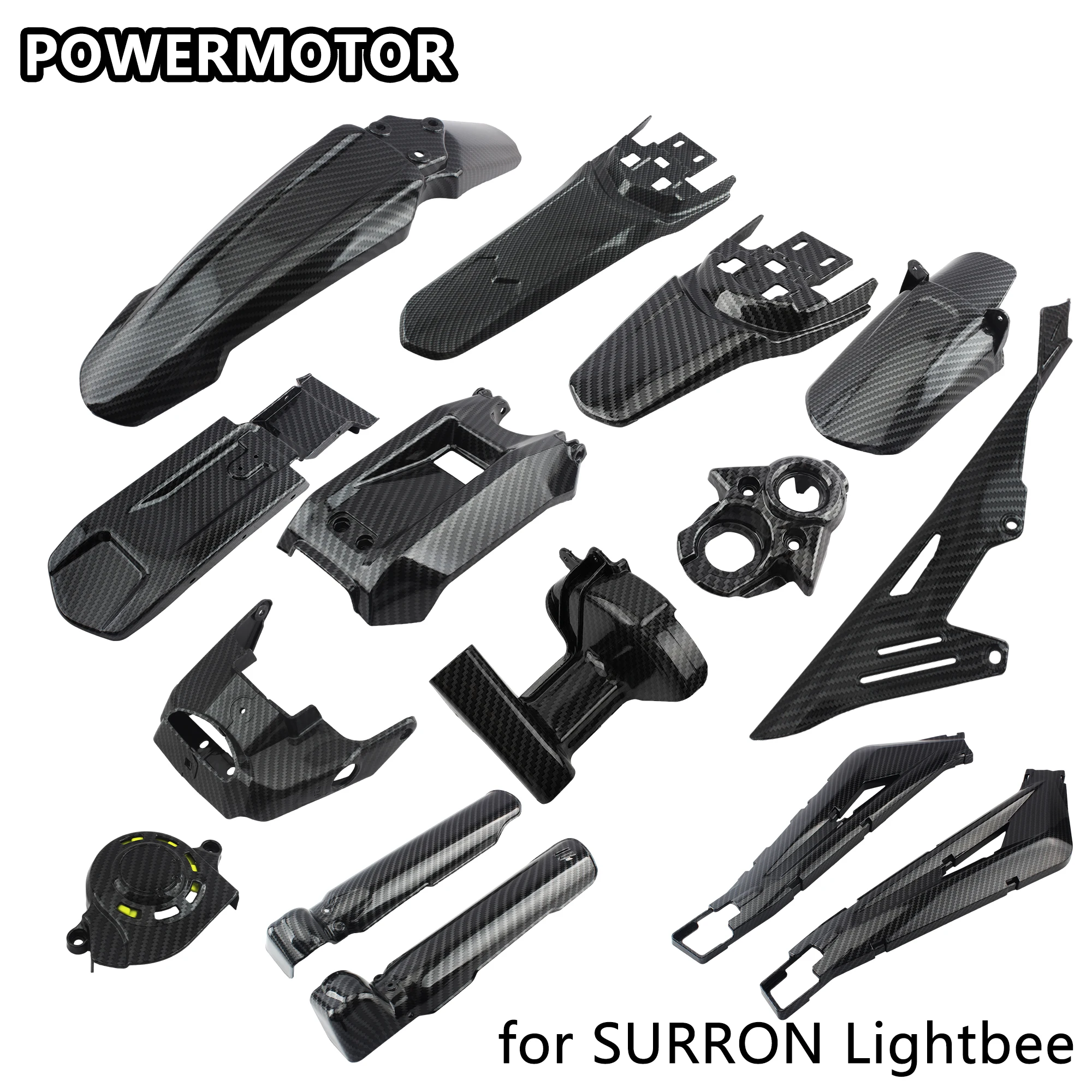 for Surron Light Bee Water Transfer Carbon Fiber Extended Tail Rear Fender Front Mudguard Battery Cover SUR-RON Accessories