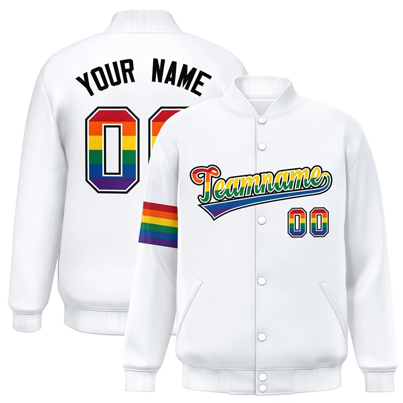 

Custom Jackets Rainbow Varsity Custom Baseball Letterman Winter Men's Jackets for Pride Month