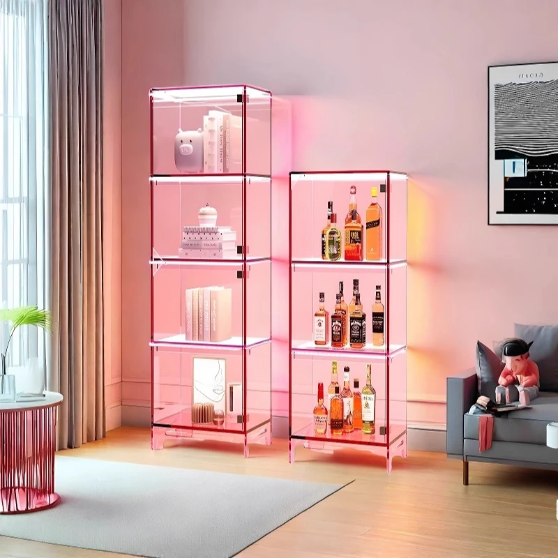 

Acrylic floor-to-ceiling dustproof shelf with light, transparent bag display cabinet, home living room, bedroom put figurines