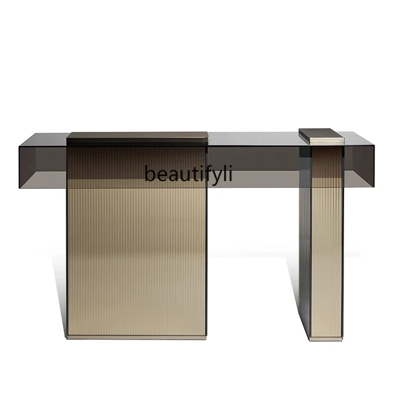 

cqyItalian entrance table light luxury style modern entrance cabinet foyer entry stainless steel entrance table designer