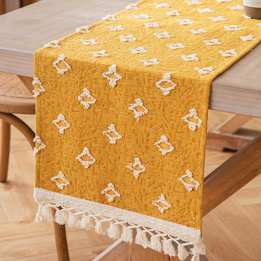 Star Cut Flower Table Flag American Pastoral Style Cotton Long Tablecloth Cover Piano Cover Cloth Warm Atmosphere Bedside Towel