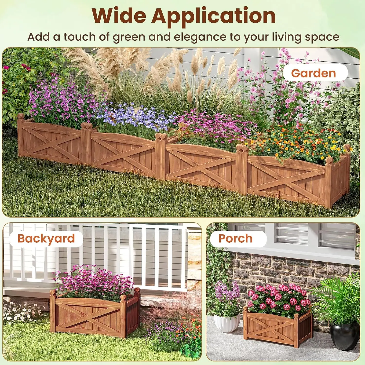 2 Pcs Raised Garden Bed, Wooden Planter Box Outdoor, 25”x 16”x 15