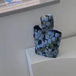 Bolso de mano de lona con estampado Floral Vintage para mujer, bolso de mano informal para mujer, bolso de cubo de tela Jacquard reutilizable, bolso de playa para compras de verano