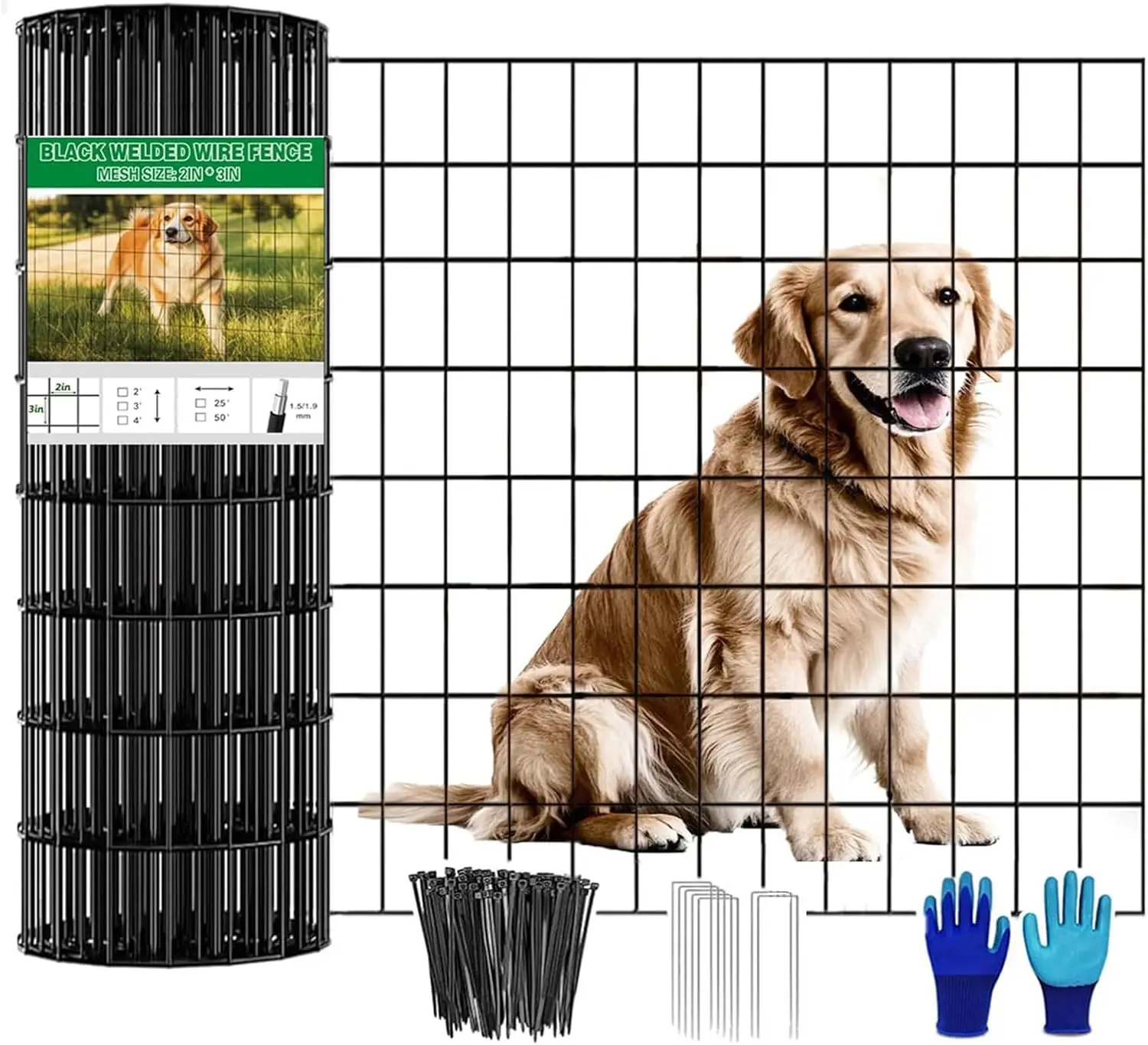 

48in x 50ft Black PVC Coated Welded Wire Fence, 2x3in 16Gauge Anti-Rust Garden Fencing for Yard Plant Protection