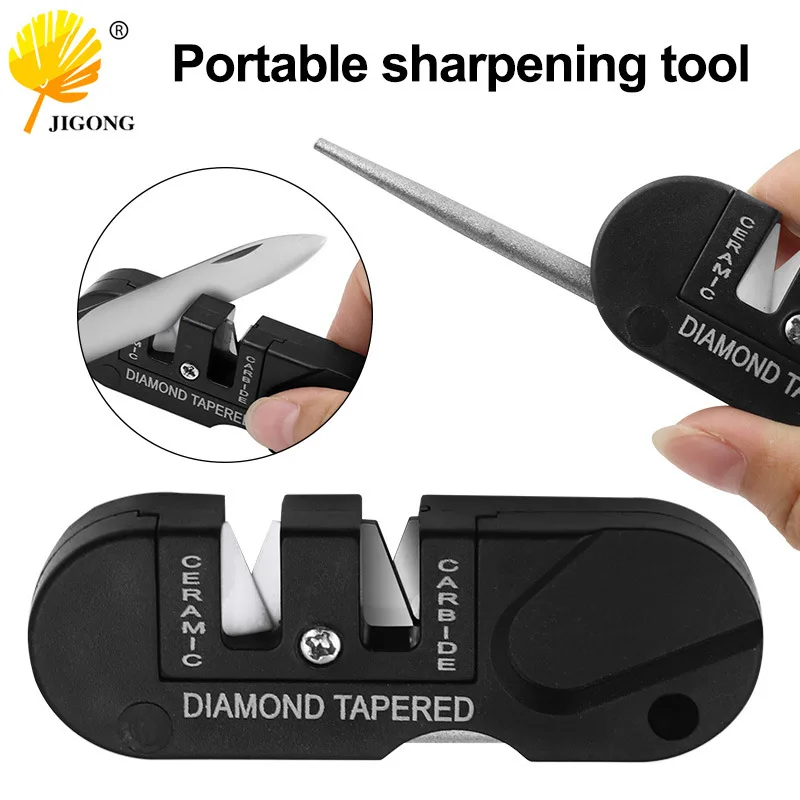 Mini Portable Knife Sharpener 4 in 1 Multipurpose Outdoor Portable Tungsten Steel Fixed Angle Knife Sharpener