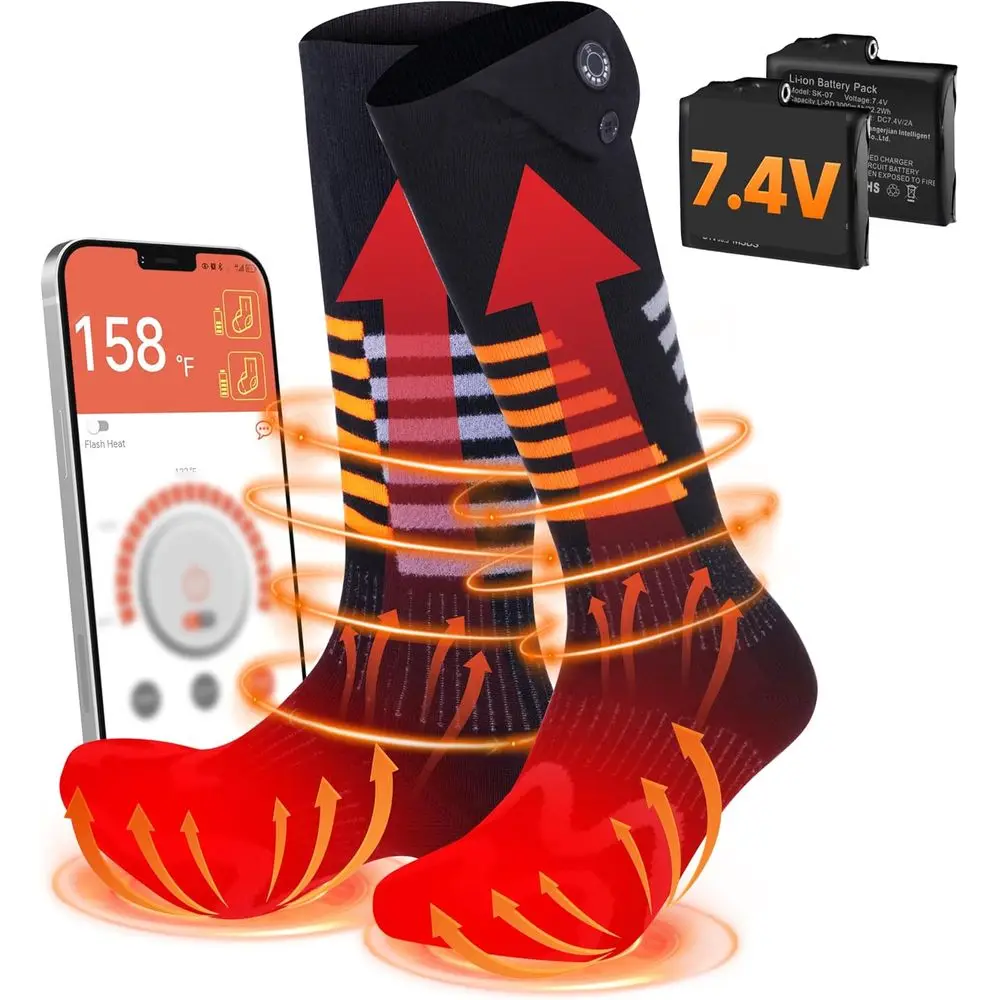 

7.4V Electric Heated Socks for Men & Women, Smart Warmers with APP Control, Timer, 12-Hour Use, Rechargeable, Washable, Ideal fo