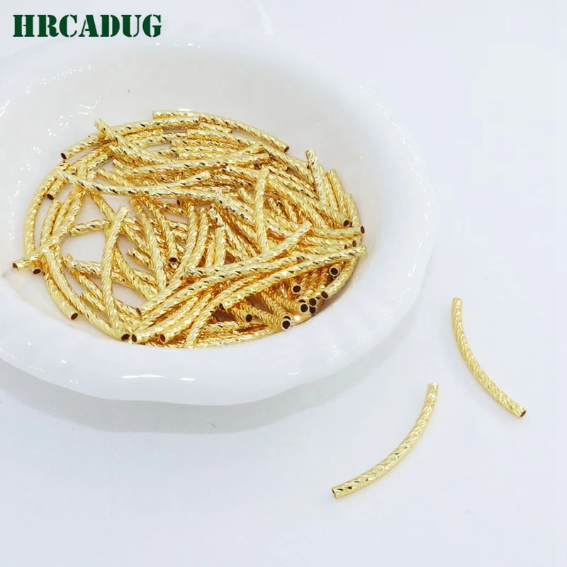 

Long 30/35MM Curved Tube 18K Gold Plated Metal Texture Tube Beads For DIY Accessories Necklace Bracelet Jewelry Making Supplies