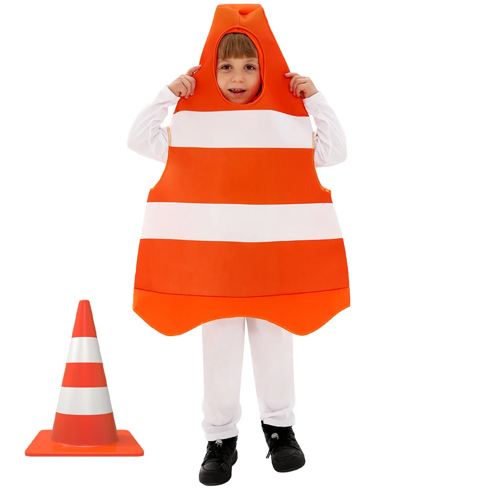 Kids Roleplay Cute Traffic Cone Cosplay Costumes Funny Fancy Dress Up Clothing Halloween Carnival Party Stage Performance Suits