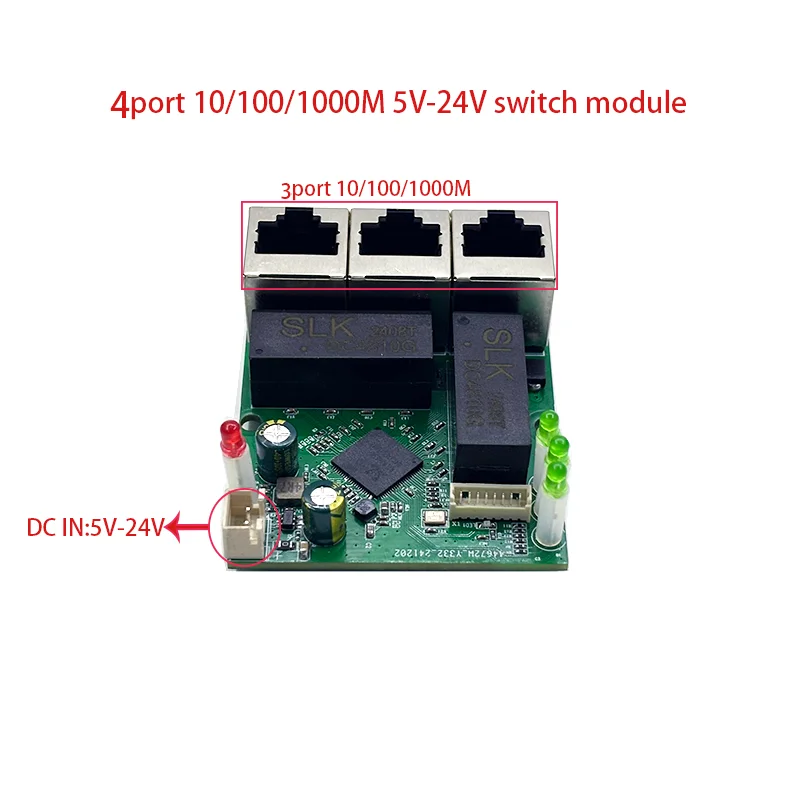 

4port Gigabit switch module 5V-24V is PCBA board 4port 10/100/1000m contact port mini switch module din 4pin cable