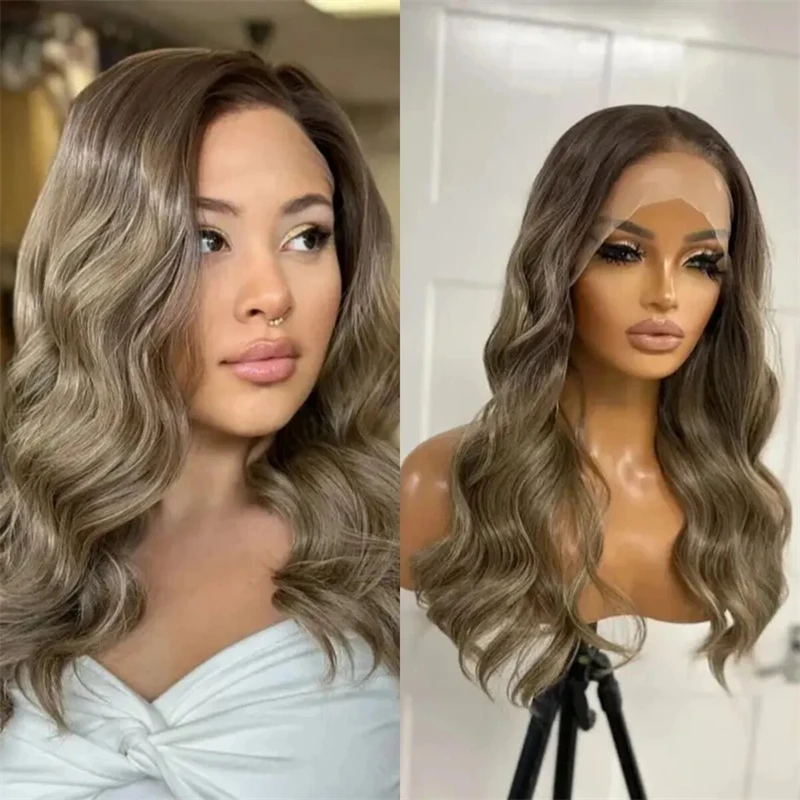 

Women's Trendy Wig 13x4 Free Part Ombre Brown Blonde Synthetic HD Lace Front Wig with Roots Human Hair Blend Wigs High Quality