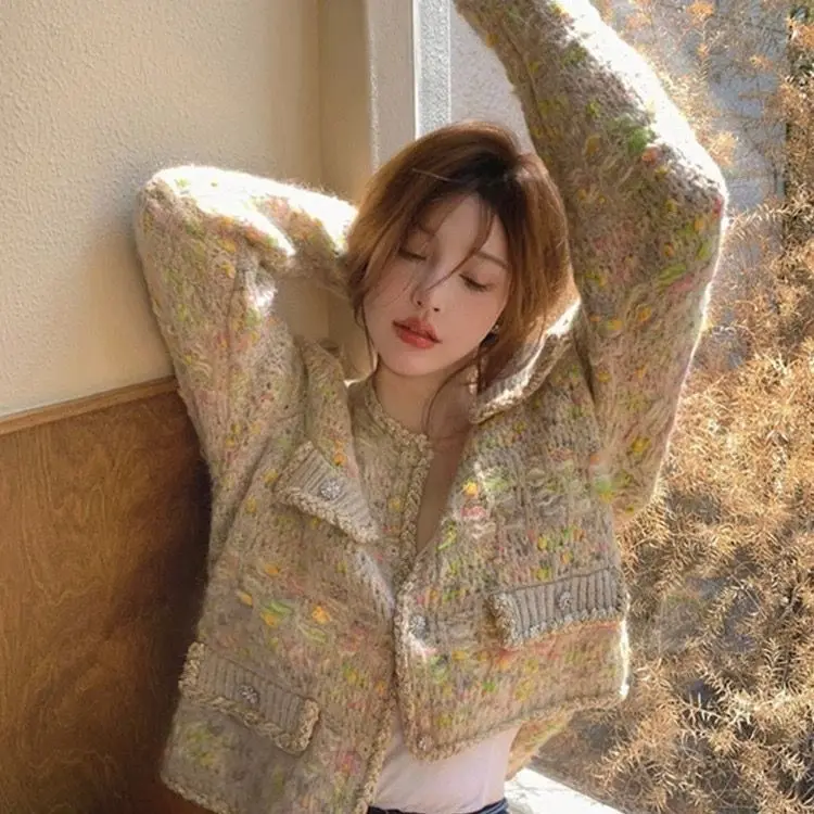 Sweaters Jumpers Cardigans Womens Japanese High School Chenille Knit Ribbed Edge Slim Plaid Tassels Meeting Minimalist Basic Ins