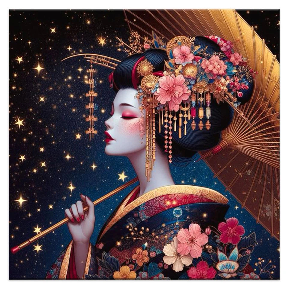 5d Japanese Geisha Diy Diamond Painting Woman Portrait Rhinestone Pictures Complete Kit Full Drill Mosaic Handmade Home Decor