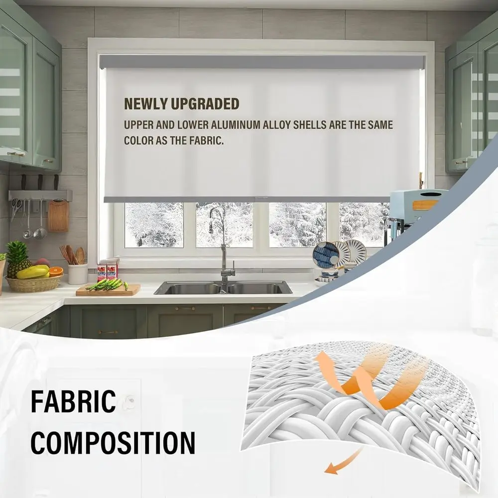 Tendine a rullo filtranti per luce senza fili con mantovana, diametro dell'1%, isolamento termico, protezione UV, tende grigie intrecciate naturali (