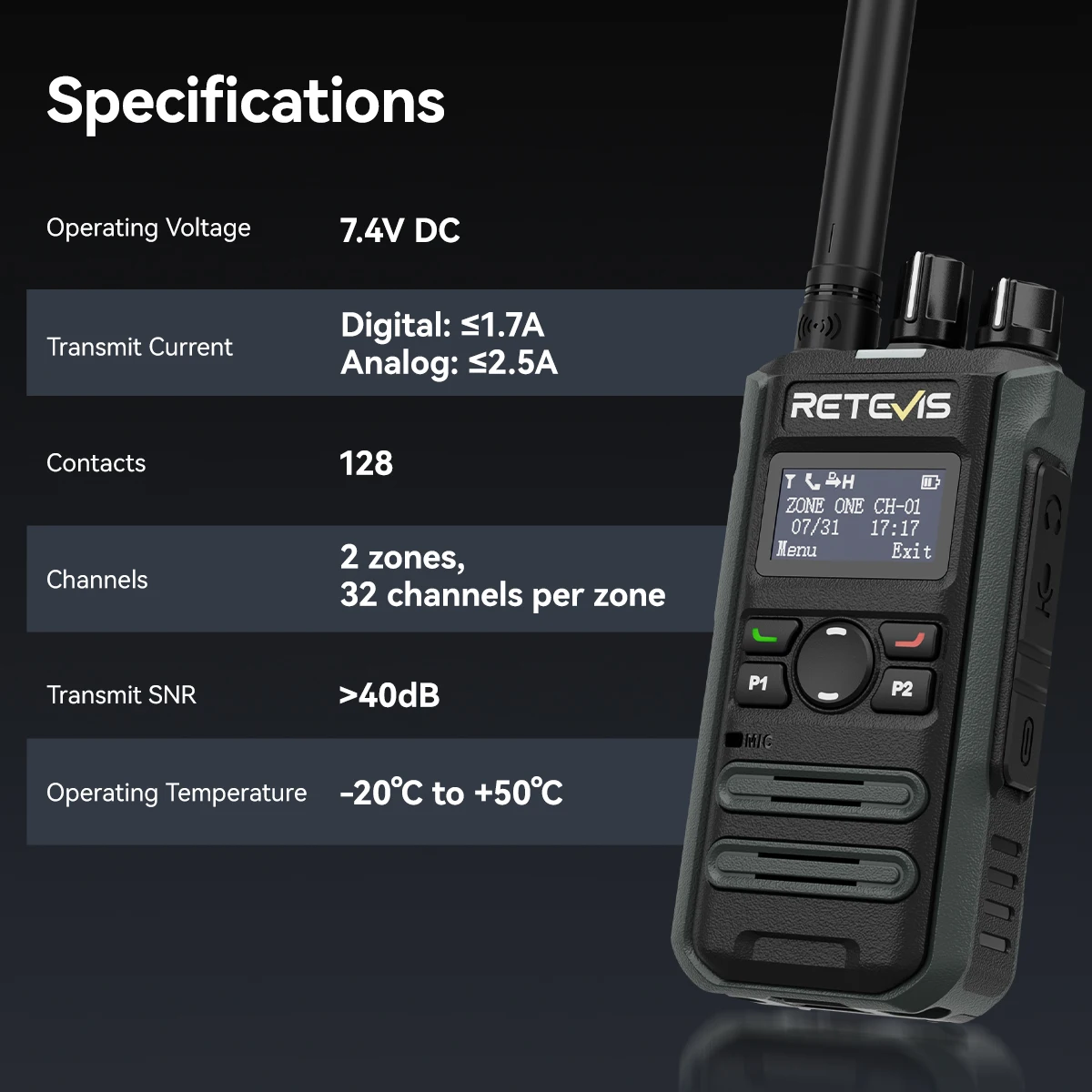 Retevis P3 DMR Zwei-Wege-Radio, schnelles Aufladen, lange Akkulaufzeit, kompaktes, stilvolles, sicheres Walkie-Talkie für Hotels, Schulen, Einzelhandel – Detail 3