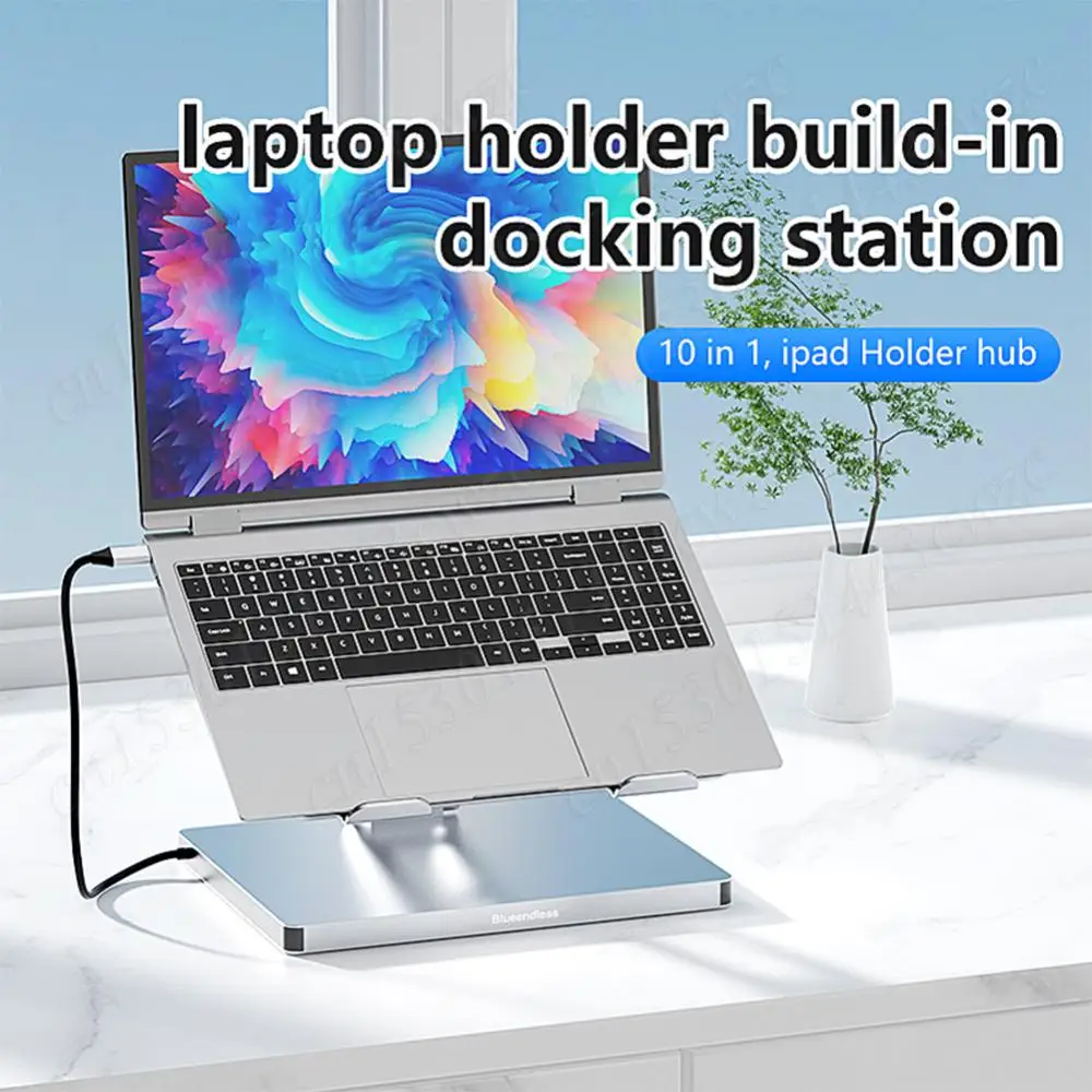 10-in-1 USB C Hub USB C Laptop Docking Station Stand HD PD 3.0 USB3.0 RJ45 TF/SD Reader Laptop Stand for MacBook/Dell/HP/Surface