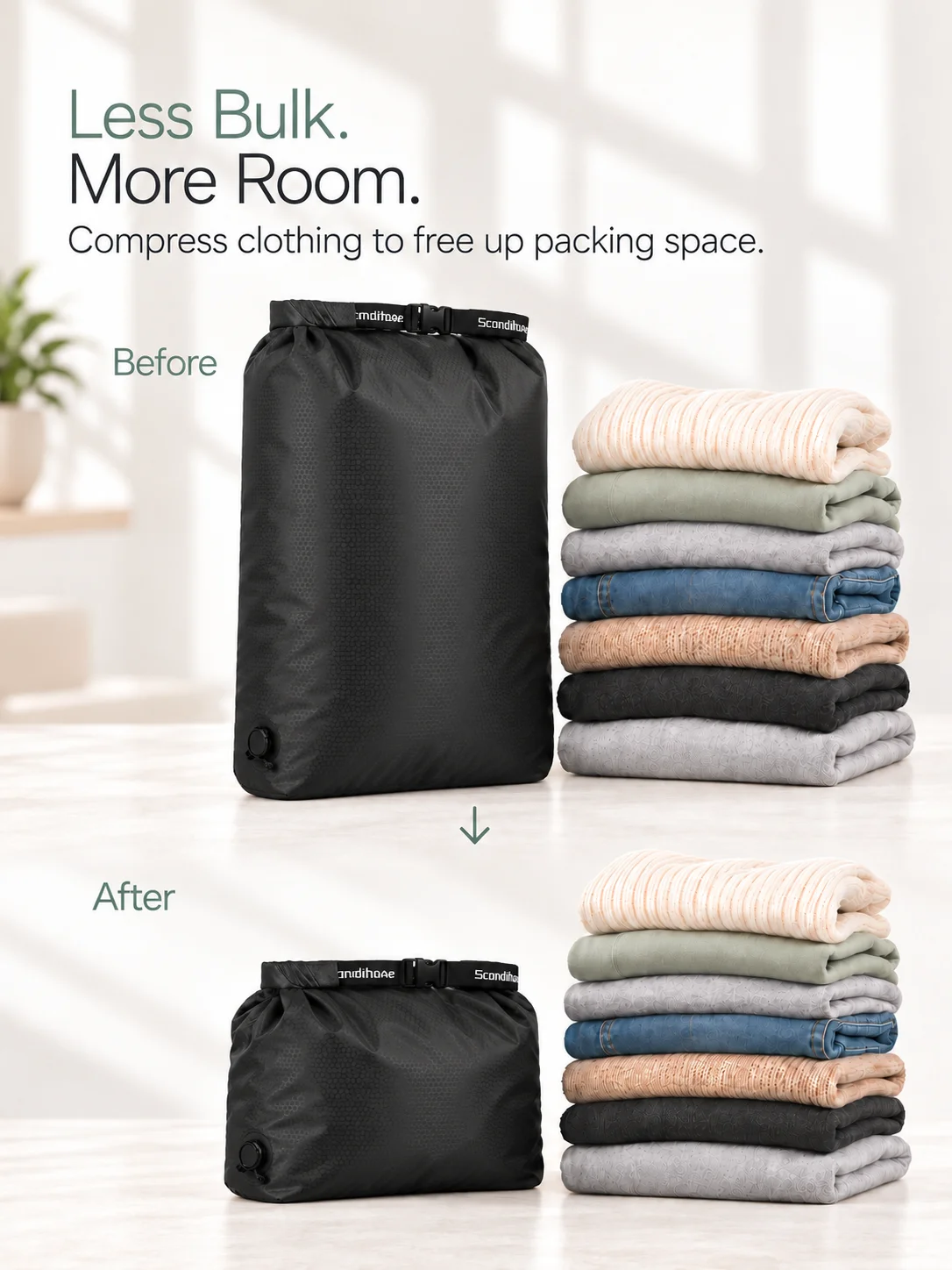 Luggage Vacuum Compression Bag Pump Free Reusable Vacuum Storage Bag 70% Space Save Waterproof Travel Clothes Sealed Packing Bag