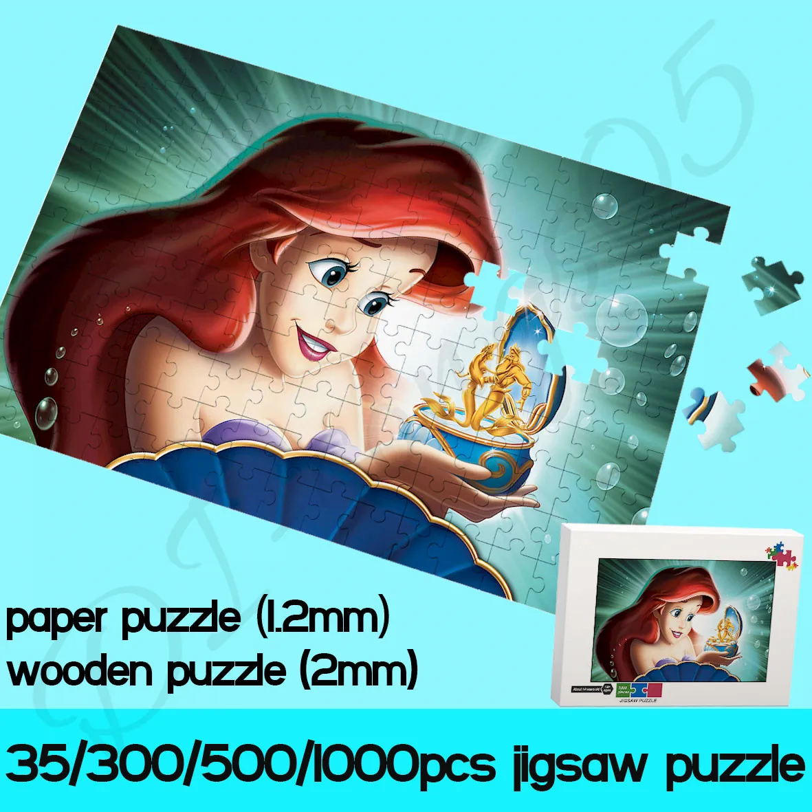 

The Little Mermaid Jigsaw Puzzles Disney Animated Movie 35/300/500/1000 Piece Paper and Wooden Puzzles Decompress Toys for Kids