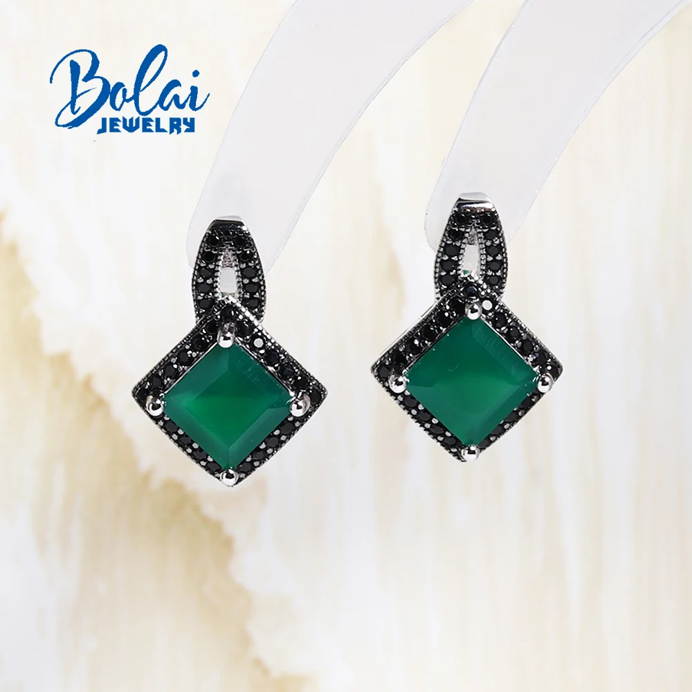 Elegant and Noble Green Agate Earring 925 Sterling Silver Natural Gemstone Fine Jewelry for Women's Anniversary Proposal Gift