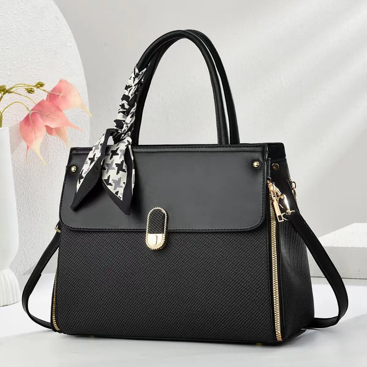 

2025 Women's Chic Macaron Color Handbag - Patchwork Embossed Spacious Versatile Top-Handle, Shoulder & Crossbody Purse