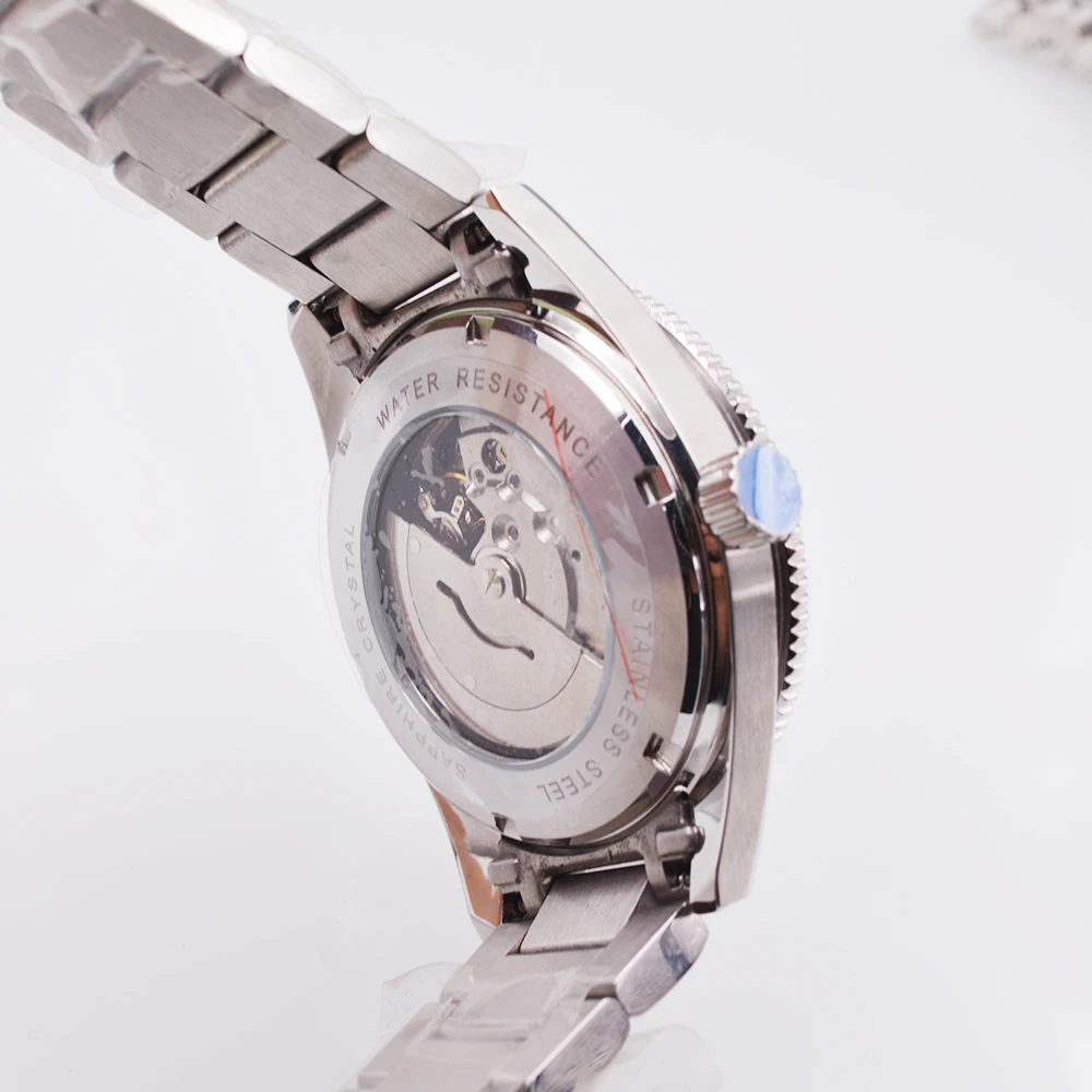 นาฬิกาคริสตัลแซฟไฟร์ 41 มม. NH35 นาฬิกาสปอร์ตกลไกอัตโนมัตินาฬิกาสร้อยข้อมือสแตนเลส