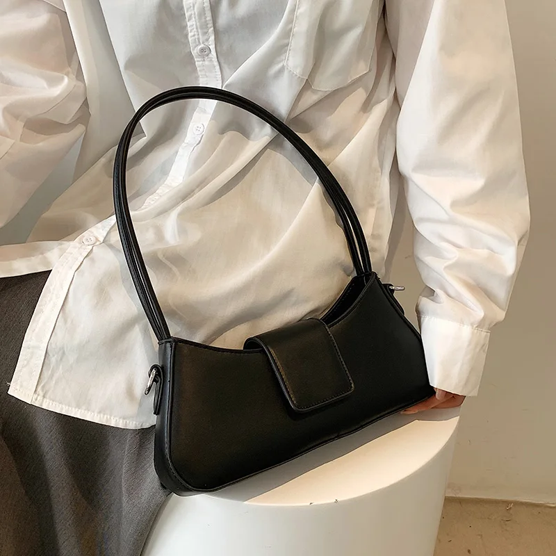 Luxury Brand Design Simple Small PU Leather Underarm Crossbody Armpit Bag Women 2023 Summer Fashion Shoulder Handbag and Purses