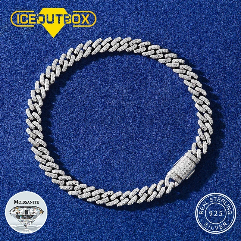 

6mm Solid 925 Sterling Silver Miami Cuban Chain Bracelet Iced Out Moissanite GRA Certified Hip Hop Jewelry Gift