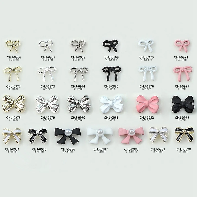 20-40PCS Mini Ribbon Bow Pearl Inlay Various Colors Simple Alloy Nail Art Rhinestones Decorations Manicure Parts Supplies Charms