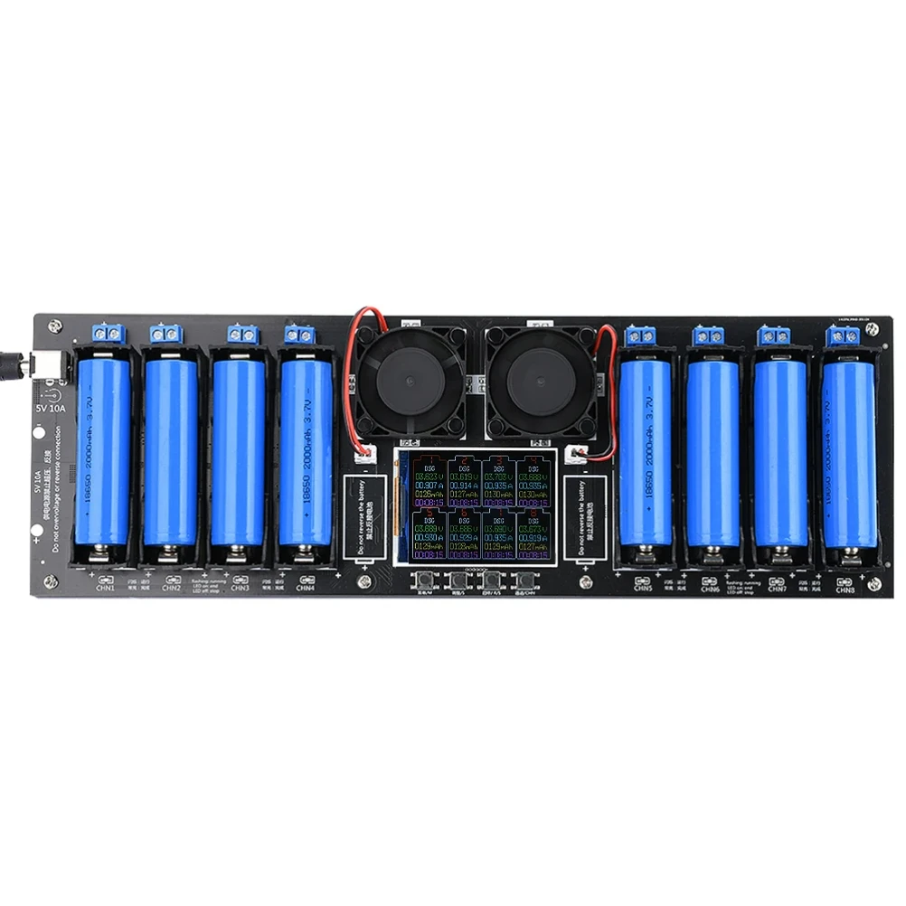 

8-Channel 18650 Battery Capacity Internal Resistance Tester Electronic Load Tester 2.4-Inch Color Screen Curve Display DC port