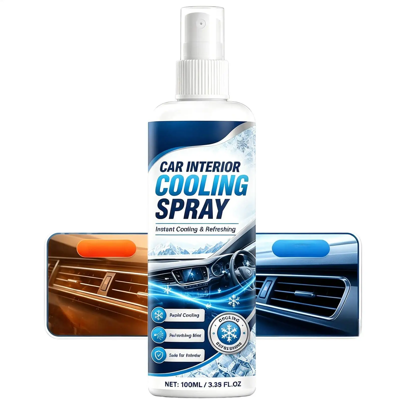 100ml Car Interior Cooling Spray Fast-Acting Freeze Spray Cools Leather Seats Dashboard Steering Wheel, Odor Eliminator