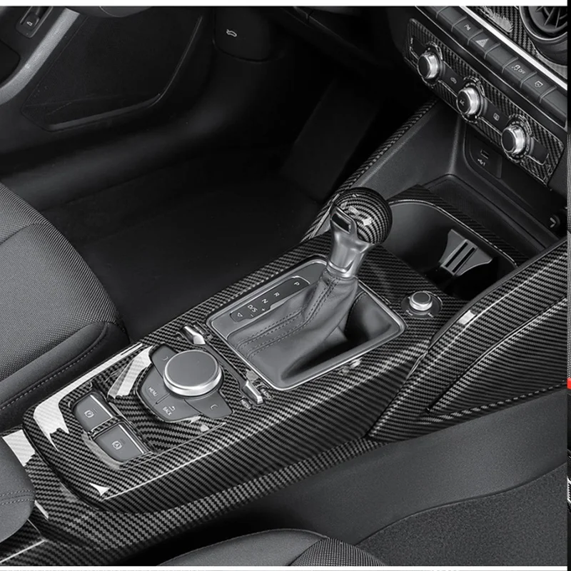 For Audi Q2 GAB 2018 2019 2020 2021 2022 2023 2024 2025 Model Carbon Grain Overlay on Dashboard, Door, Steering Wheel, Gearshift