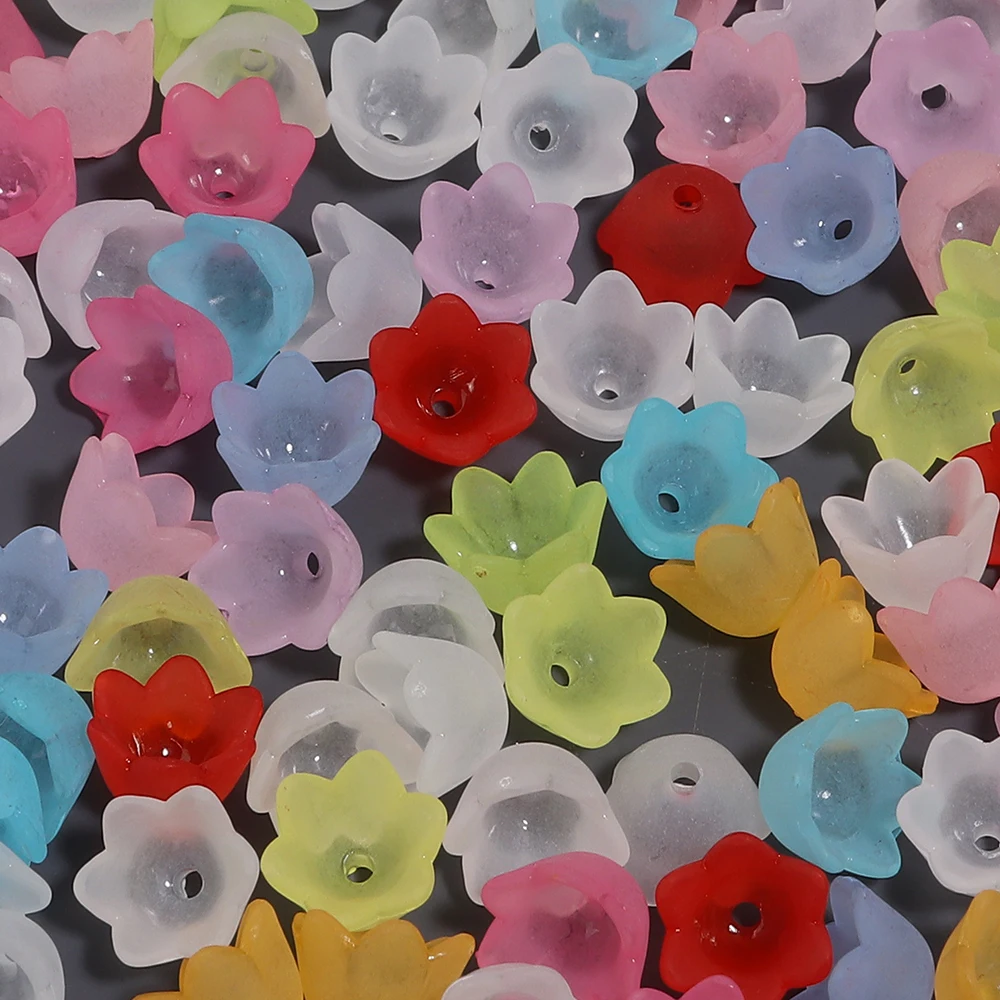 100 Stück/Lot Tulpenblüten-Maiglöckchen-Perlenkappen Transparente Mattierte Acryl-Abstandsperlen für Schmuckherstellung DIY-Zubehör – Detail 6