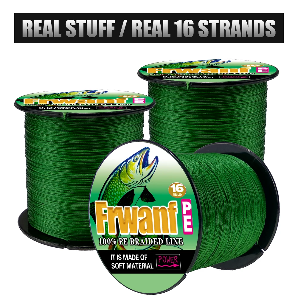 

Frwanf 16 Strands Braided Fishing Line 500m Hollowcore Multifilament Line Braided Wire for Sea Fishing 20-500LB Moss Green Grey