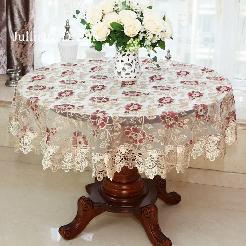 New Lace Tablecloth Pastoral round tablecloth Dining table cloths Home Embroidery table cover rose gold decoration house towel