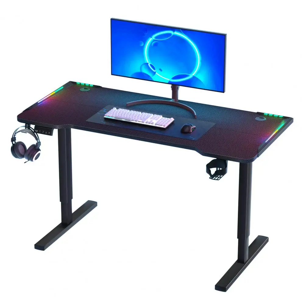 Gaming Office light Desks 56in Gaming Desk, 3 Levels Electric Lift Standing Desk, Ergonomic Computer Game Table with Colorful