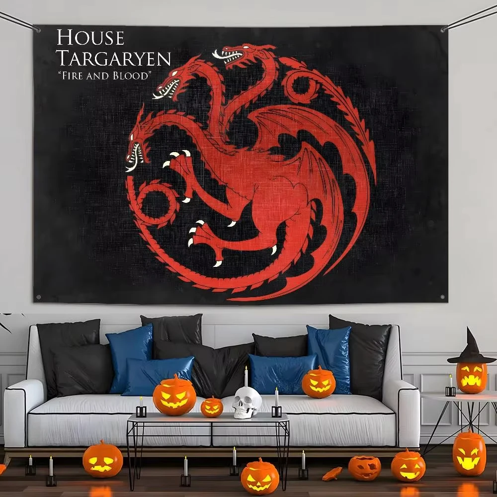 Bandera con el Logo de la Casa Targaryen, Banderas Personalizadas, Tapiz para Colgar en la Pared, Bandera Decorativa para Exteriores, Manta de Fondo