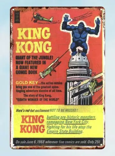 King Kong comic book 1968 metal tin sign man cave club metal wall art