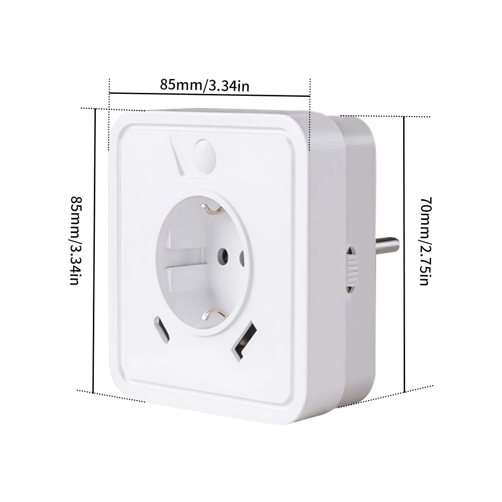 EU Plug Power Adaptor,Power Strip,Whit Motion Sensor Light,1 Socket,1 USB,1 Type-C,Category G,48mm.2P,EU General,for Home